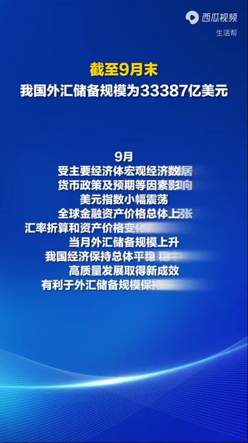 国家外汇管理局：截至2025年8月末我国外汇储备规模为33222亿美元